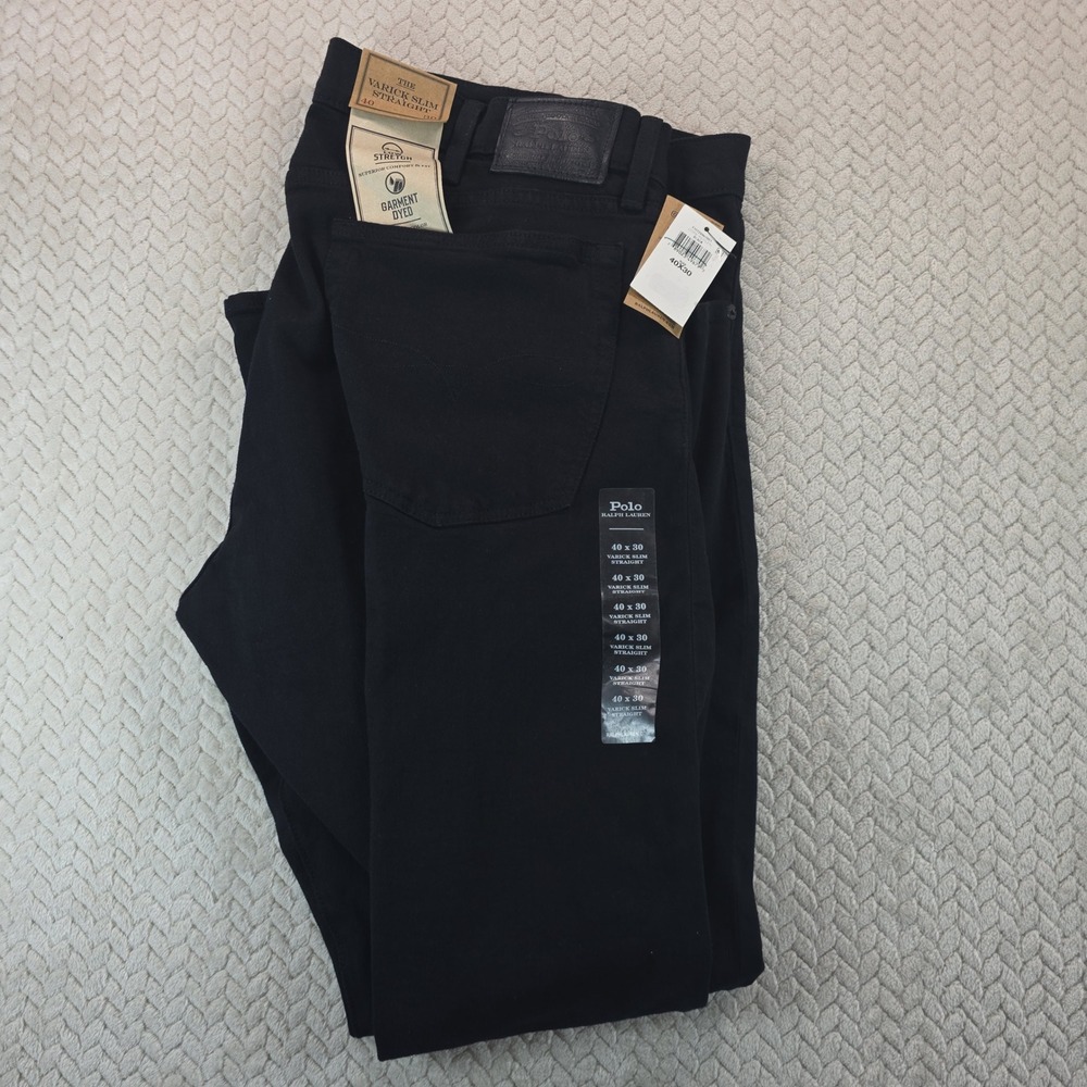 Polo Ralph Lauren Varick Slim Straight Black Garment Dyed Jeans 40x30 NEW